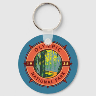 Olympisch natuurpark Hoh Rainforest Retro Compass Sleutelhanger