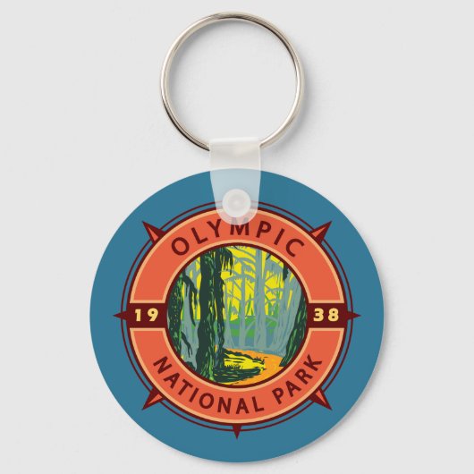 Olympisch natuurpark Hoh Rainforest Retro Compass Sleutelhanger (Voorkant)