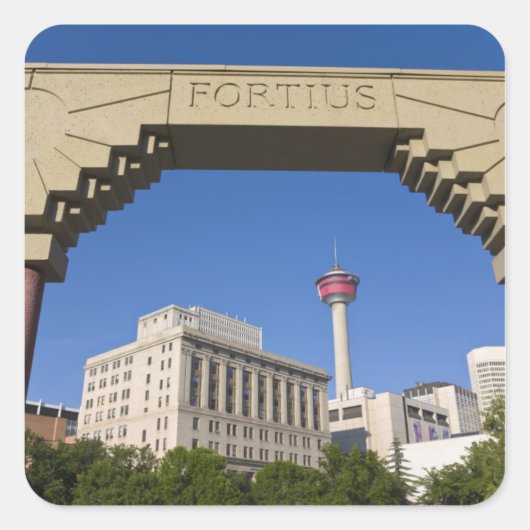 Olympisch Plaza en Calgary Tower, Alberta, Canada Vierkante Sticker (Voorkant)