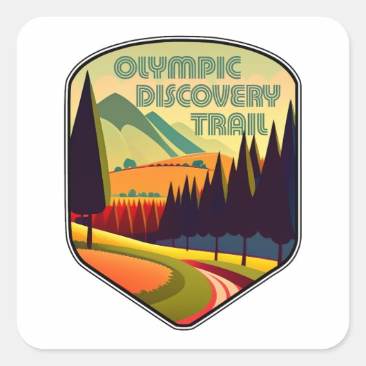 Olympische Discovery Trail Washington State Kleure Vierkante Sticker (Voorkant)