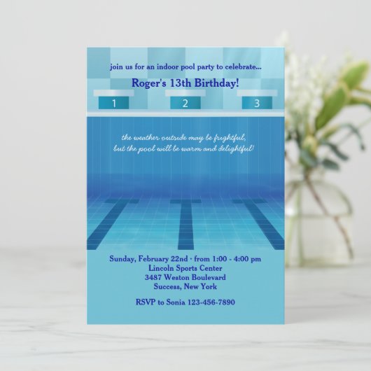 Olympische Pool Party uitnodiging (Staand voorkant)