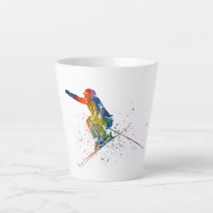 Olympische skiwedstrijd in aquarel latte mok