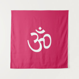 Om Aum contour Icon Ruby roze Hindoeïsme Symbool Wandkleed