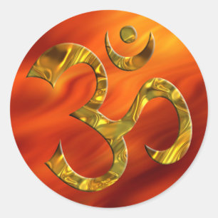 OM / AUM - GOLD brandrood Ronde Sticker