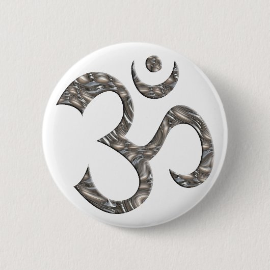 OM / AUM - SILVER RONDE BUTTON 5,7 CM (Voorkant)