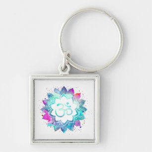 *~* OM AUM-symbool Lotus Lily Waterverf Mandala Sleutelhanger