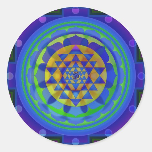 Om (AUM) Yantra mandala Ronde Sticker (Voorkant)