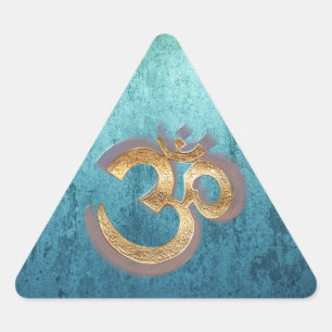 OM blue brass gold damask Asia Yoga Spiritualität Driehoek Sticker