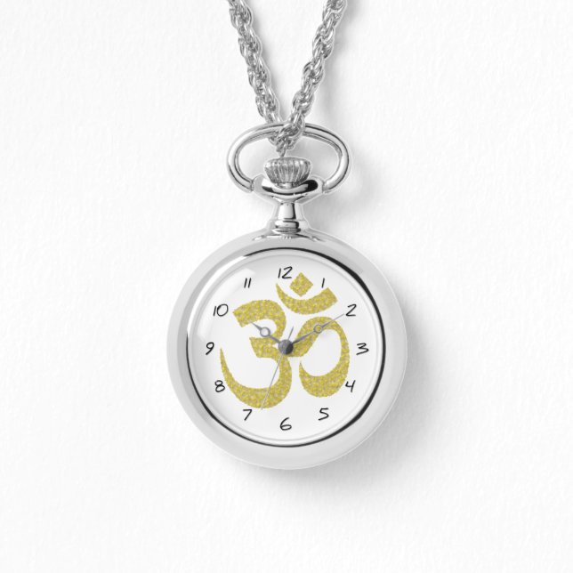 OM Boeddhistisch Symbool In reliëf Goud Effect W Horloge (Voorkant)
