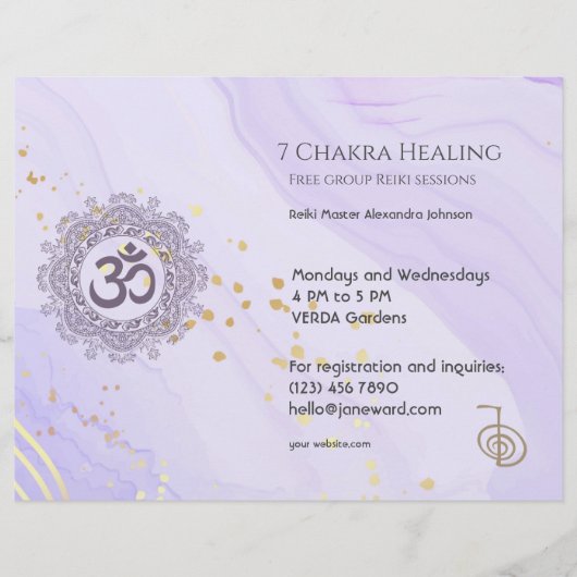 OM Chakra Energy Healer Reiki Paarse Horizontaal Flyer (Voorkant)