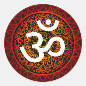 Om Chakra Mandala Red Ronde Sticker (Voorkant)