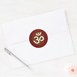 Om Chakra Mandala Red Ronde Sticker