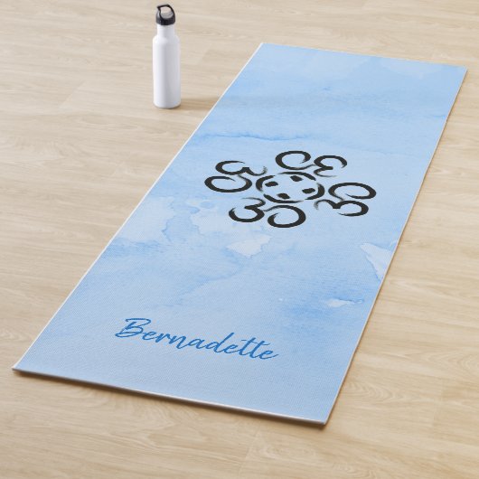 Om Compass Roos, Blauwe Waterverf, Aum Symbool Yogamat (In situ)