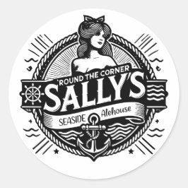 Om de hoek Sally's Seaside Alehouse T-Shirt Ronde Sticker