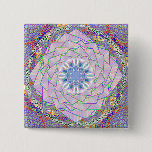 OM Dharma Wheel Lotus-toets Vierkante Button 5,1 Cm