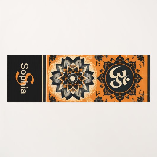 Om en Mandala in Sinaasappel en zwart Yogamat (Voorkant (horizontaal))