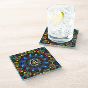 OM Floral Fractal Mandala Serving Tray Glazen Onderzetter