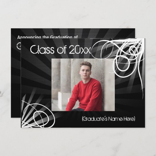 Om het even welk jaar~Black Swirl Photo Afstuderen Kaart (Voorkant / Achterkant)