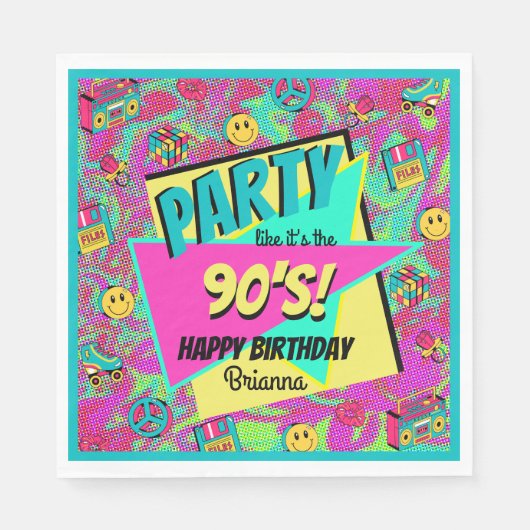 OM HET EVEN WELKE LEEFTIJD 90 retro gepersonalisee Servet (Voorkant)