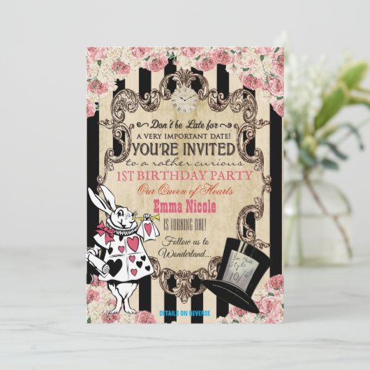 OM HET EVEN WELKE LEEFTIJD - Alice in de Uitnodigi Kaart (Staand voorkant)