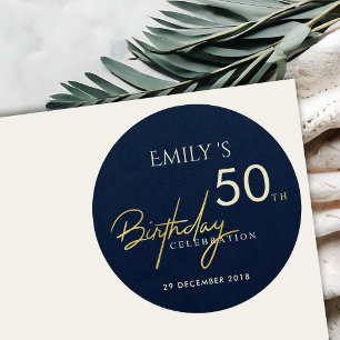 OM HET EVEN WELKE LEEFTIJD EENVOUDIG NAVY GOLD TYP RONDE STICKER