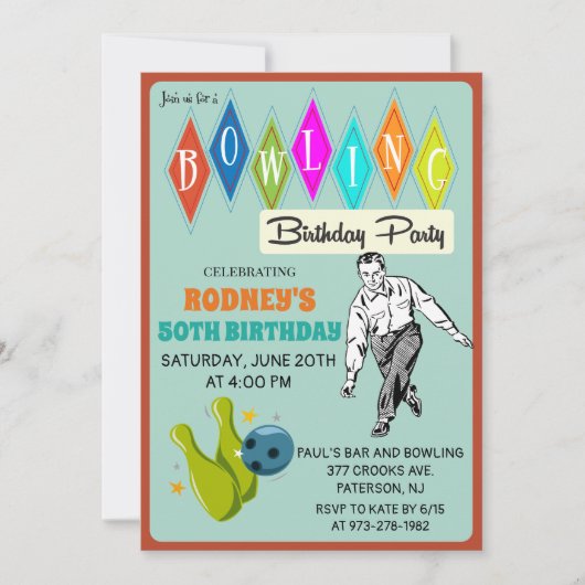 OM HET EVEN WELKE LEEFTIJD - Retro Bowling Birthda Kaart (Voorkant)