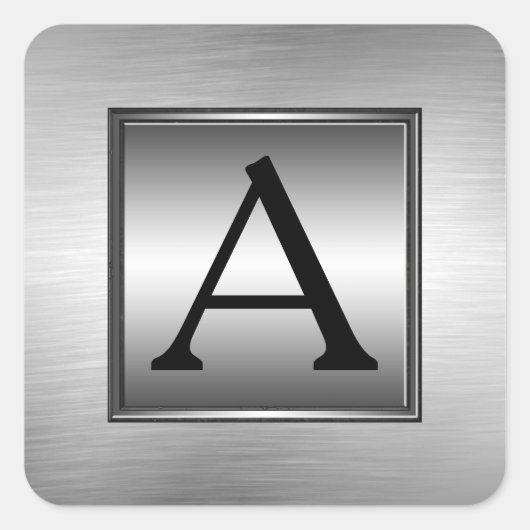 Om het even welke Monogram, Initiaal, Geborstelde  Vierkante Sticker (Voorkant)