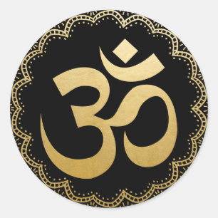 Om HIndu Meditatie Symbool Yoga Faux Gold Zwart Ronde Sticker