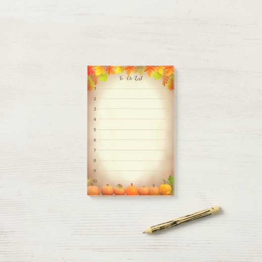 Om lijst, Autumn bladeren & pompoenen op scrollen Post-it® Notes (Op bureau)