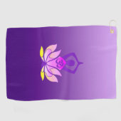 Om Lotus Flower Yoga Pose op Paarse gradiënt Golfhanddoek (Horizontaal)