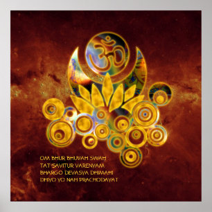 Om Lotus & GAYATRI MANTRA universum van vuur Poster