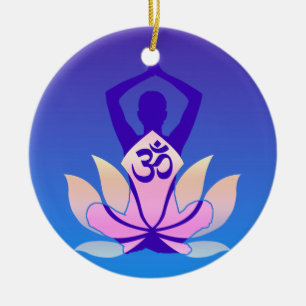 Om Lotus Yoga Pose Paars Hue Keramisch Ornament
