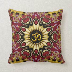 Om Love Hearts Red & Gold Cushion / Coussin