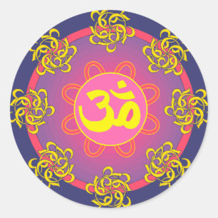 Om Mandala Blue Border Ronde Sticker