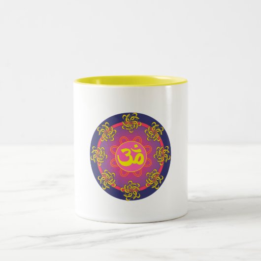 Om Mandala Blue Border Tweekleurige Koffiemok (Center)