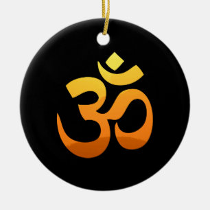Om Mantra Symbol Gold Sun Double Sided Keramisch Ornament