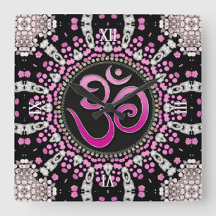 OM Meditation Yoga Pink Diamond Mandala wandklok Vierkante Klok
