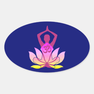 OM Namaste Spirituele Lotus Flower Yoga op blauw Ovale Sticker