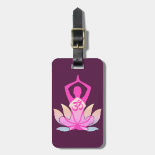 OM Namaste Spirituele Lotus Flower Yoga op Paars Bagagelabel
