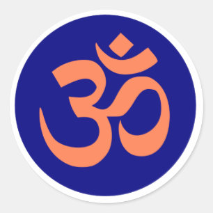 Om- of Aum-symbool in marinblauw- en koraalkleur Ronde Sticker