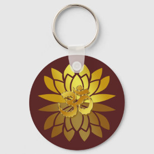 OM Omkara en Gold Colored Lotus Flower Sleutelhanger