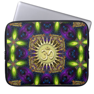 OM Paarse groene, fractale laptophoes Laptop Sleeve