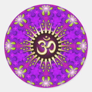 Om Paarse roze Mandala Mindfulness Yoga Sticker