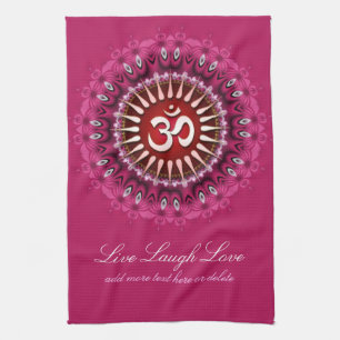 OM Pink Mandala Nouvel Âge Serviette de thé
