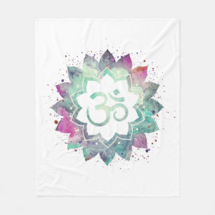 *~* OM Symbbol Flower Lotus Mandala White Blauwgro Fleece Deken