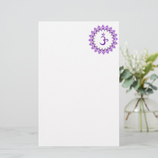 Om Symbol / Crown Chakra Briefpapier (Staand voorkant)