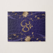 Om Symbol Golden Lotus Flowers op paars Legpuzzel (Horizontaal)