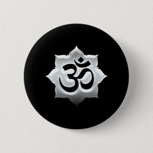 OM Symbol Lotus Spirituality Yoga Crest Ronde Button 5,7 Cm