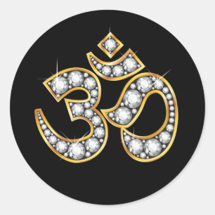 Om Symbol met "Diamond" Stones Ronde Sticker