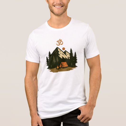 "Om" Symbol Mountain Camping Scene Tri-Blend Shirt (Voorkant)